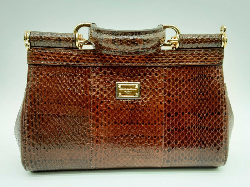 Dolce & Gabbana Sicily Brown Snakeskin Rhinestone Crossbody Bag Do0125lzxzde