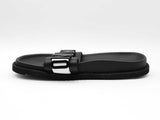 Moschino Black Leather & Metal Logo Slide Sandals Size 12 Fw0926pxdu