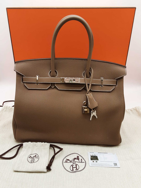 Hermes Birkin 35 Etoupe Brown Togo Palladium Handbag Do0325loxzxde