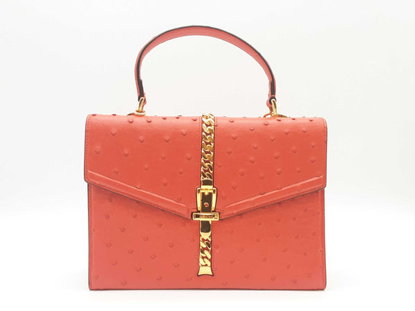 Gucci Sylvie 1969 Blood Orange Ostrich Leather Top Handle Bag Sd0925oozxde