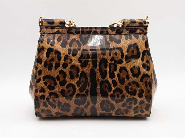 Dolce & Gabbana Leopard Print Patent Leather Top Handle Sicily Bag Sd0825rzxsa