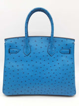 Hermes Birkin 30 Mykonos Blue Ostrich Palladium Hardware Handbag Do1225lcrxzde