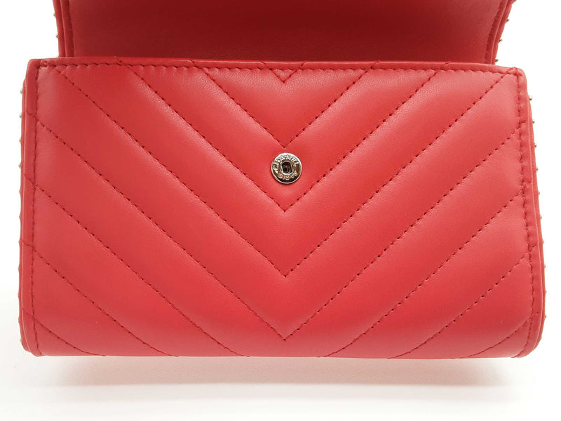 Chanel Red Chevron Quilted Leather Studded Wallet Do0625worde