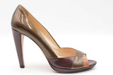 Prada Vern Metal Tricolor Patent Leather Peep Toe Pumps Size 38 Eb0126crdu