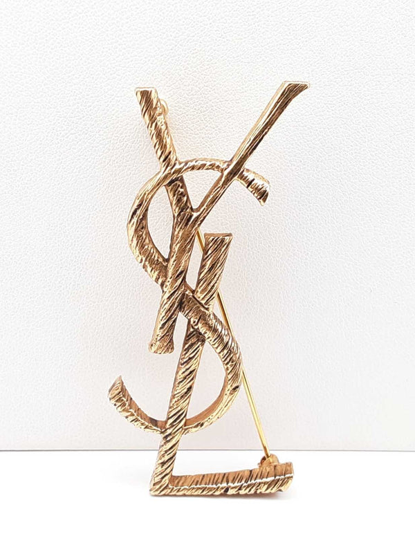 Yves Saint Laurent Textured Gold-tone Monogram Brooch Fw1025lordu