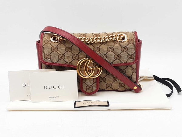 Gucci Marmont Flap Bag In Matelassé Gg Canvas & Red Leather Fw0925rzxdu
