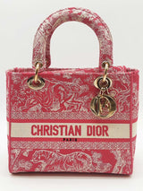 Christian Dior Lady D-lite Pink & White Embroidered Top Handle Bag Eb1225oxxzde