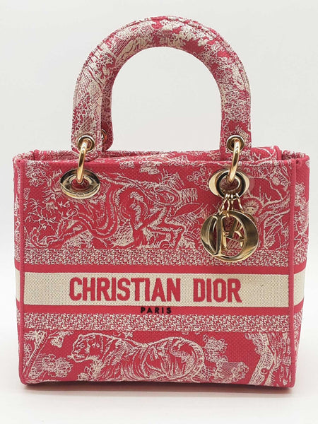 Christian Dior Lady D-lite Pink & White Embroidered Top Handle Bag