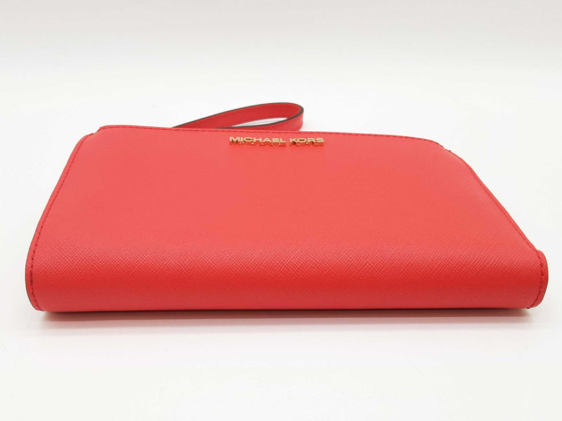 Michael Kors Red Leather Double Zip Bifold Wristlet Tech Wallet Do1025lrde