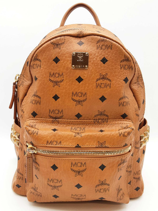 Mcm Stark Cognac Tan Visetos Coated Canvas Side Studded Backpack Do0825lexde