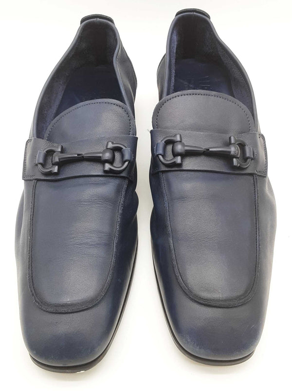 Salvatore Ferragamo Manfredi Gancio Navy Blue Leather Loafers Size 9d Do0525rxde