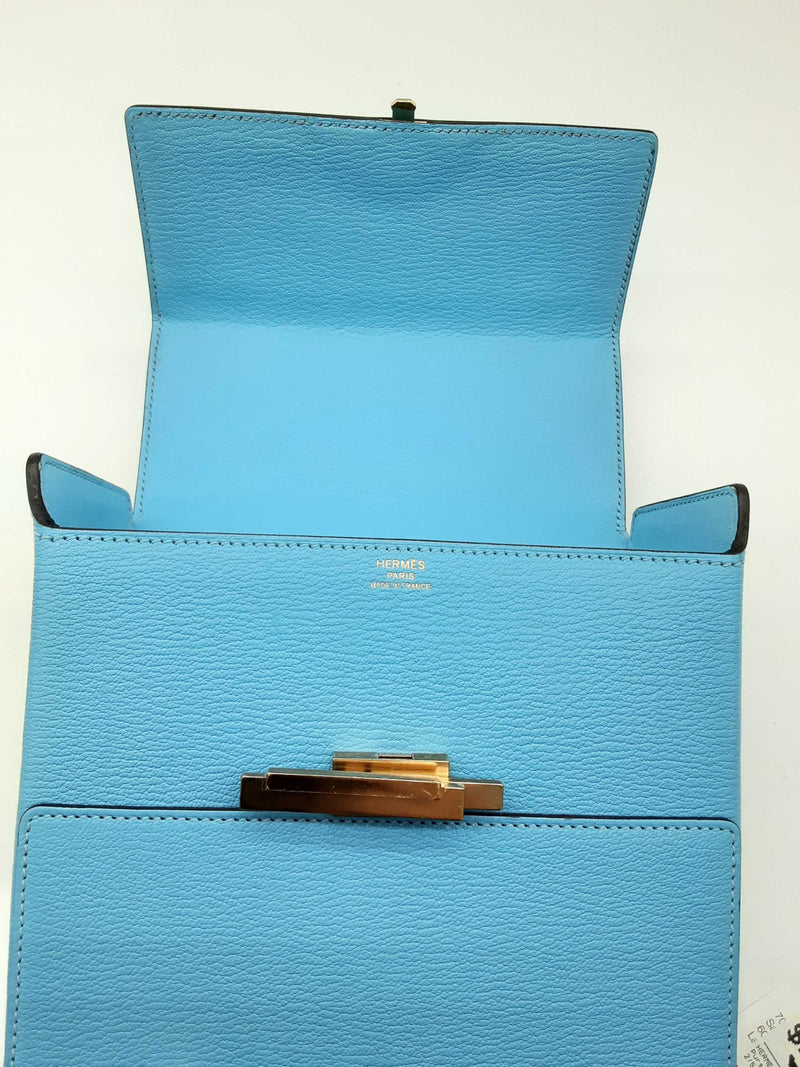 Hermes Cinhetic Boxy Blue Aztec Chevre Mysore Gold Crossbody Bag Do0224wxzxde