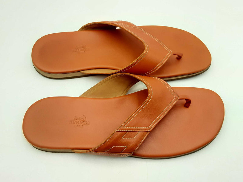 Hermès Thong Sandals In Orange Calfskin Leather Size Eu 45 Us 12 Fw0425pxzdu