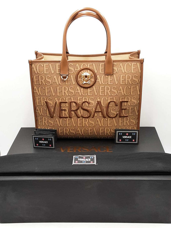 Versace Large Allover Medusa Tote Bag In Beige Jacquard Canvas Fw0925izxdu