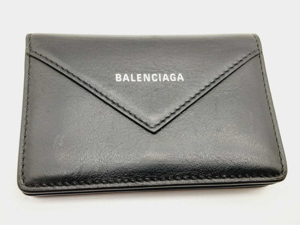Balenciaga 499201 Logo Paper Flap Black Leather Wallet Dolxzde 144020011384