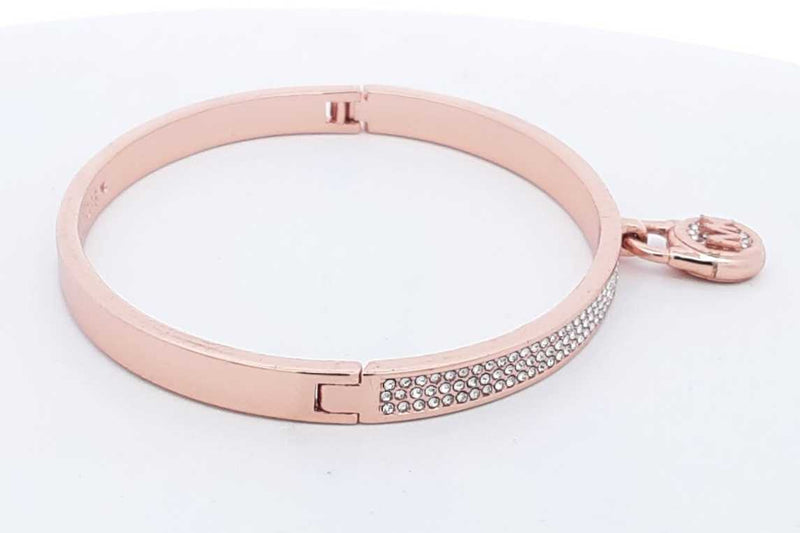 Michael Kors Rose Gold Tone Logo Lock Bangle Bracelet 18.1 Grams Eb0125wxsa