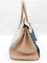 Hermes Custom Birkin 35 Blue Beige Clemence Palladium Handbag Do0825srxzde