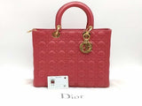 Christian Dior Lambskin Cannage Large Lady Dior Red Handbag Aa0926srzsa