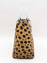 Christian Dior Leopard Print Canvas Lady Dior Top Handle Bag Eb0726exzsa