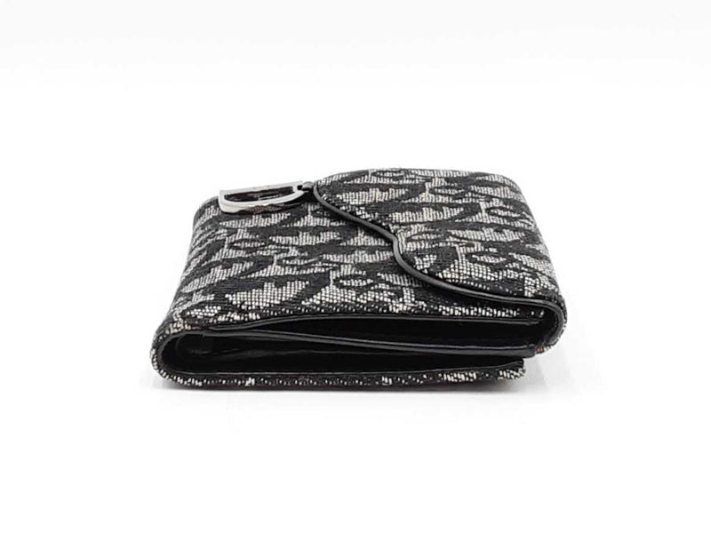 Christian Dior Saddle Wallet In Black Oblique Jacquard Fw0325lzzdu