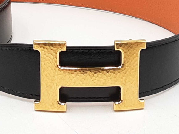 Hermès Constance H Buckle & Reversible Black & Orange Leather Belt Fw1025pxzdu