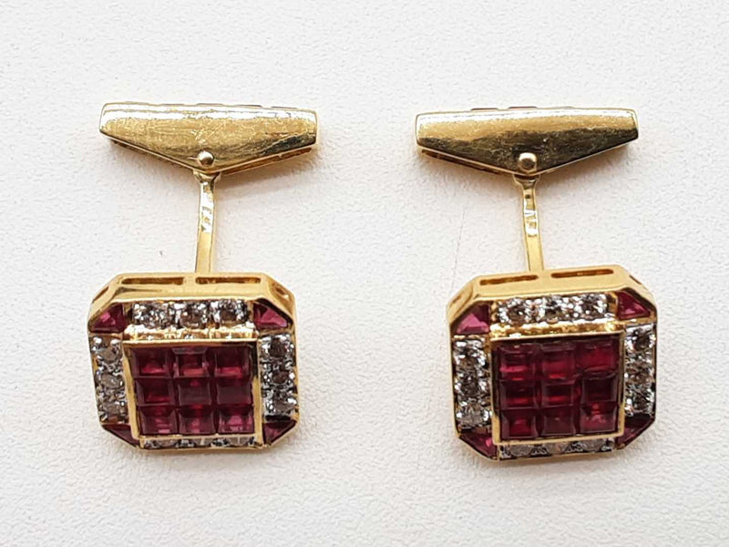 0.45 Cttw Diamonds 18k Yellow Gold Rubies 10.7g Cuff Links Do0125ixzde