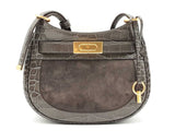 Tory Burch Lee Radziwill Croc-embossed Gray Leather Saddle Bag Fw0225pzdu