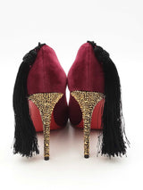 Christian Louboutin Hot Chick Kiss Burgundy Velvet Pumps Size 38 Eb0526oxzsa
