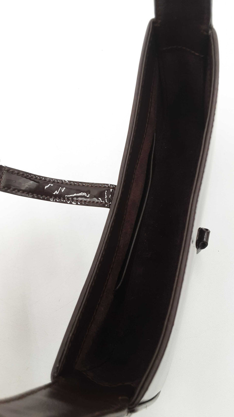 Yves Saint Laurent Le 5 À 7 Hobo Bag In Chocolate Patent Leather