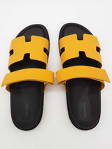 Hermes Chypre Yellow Leather Rubber Slides Size Eu 45 Do1225rxzde