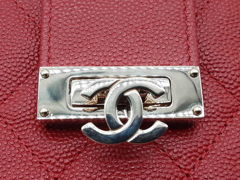 Chanel Red Quilted Cavier Leather Wallet Do0325erxde