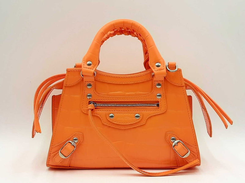 Balenciaga Neo Classic Mini City Bag In Orange Croc-embossed Leather Fw0225pxzdu