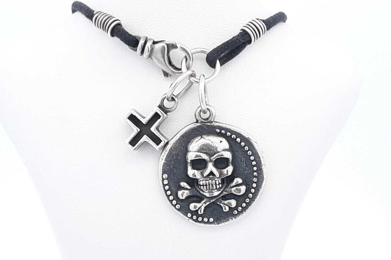 King Baby Skull Coin With Cross On Braided Cord 18.3 Grams 21 Inch Eb0524lxzsa