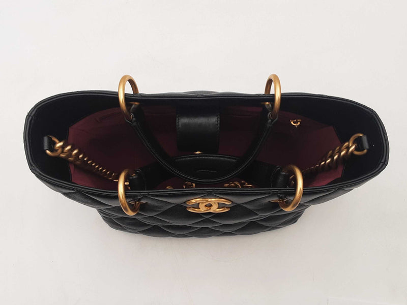 Chanel Quilted Lambskin Small Top Handle Black Shopping Bag Sd0825wzxzsa