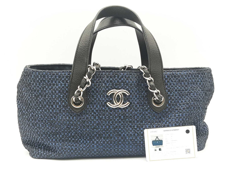 Chanel Deauville 2-way Blue And Black Raffia Tote Bag Sd0925lzxzsa