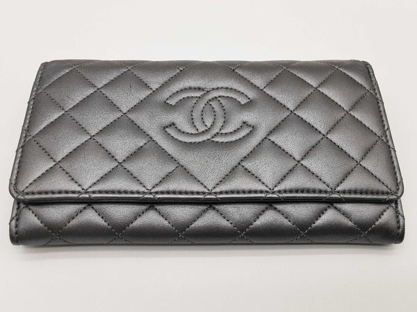 Chanel Metallic Silver Diamond Quilted Leather Flap Long Wallet Do0325pxzde