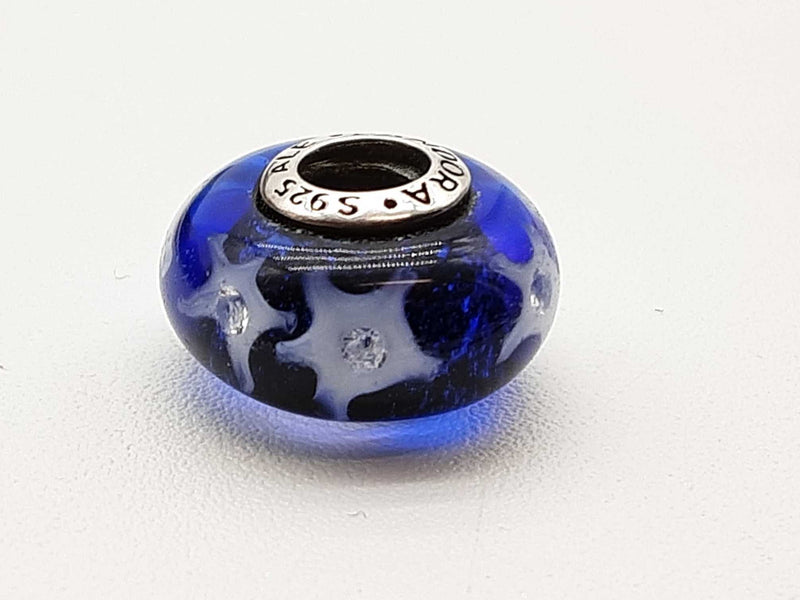 Pandora White Stars Blue Murano Glass 0.925 Silver 3.0g Charm Do0425cde