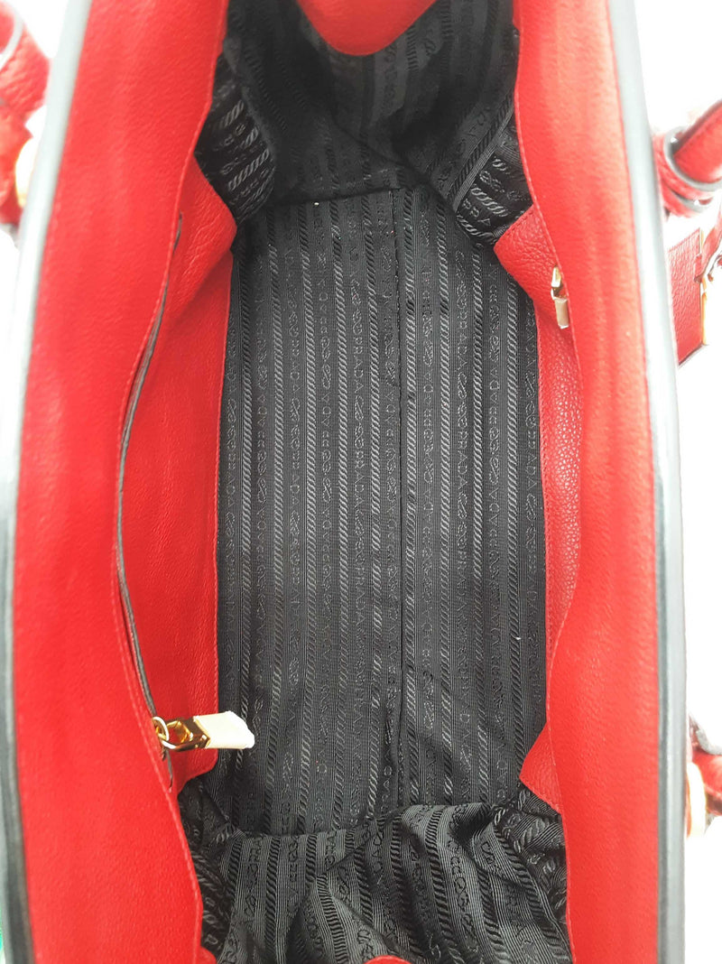 Prada 2 Way Red Vitello Daino Leather Tote Bag Do0725porde