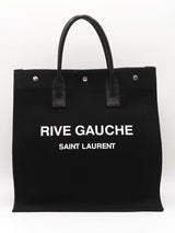 Saint Laurent Rive Gauche North South Tote In Black Cotton Canvas Fw0526pxzdu