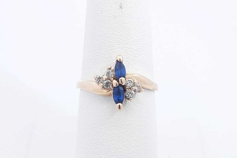 Dark Blue Gemstone & Cubic Zirconia Ring 14k Yellow Gold 2.5g Size 7 Eb1124exsa