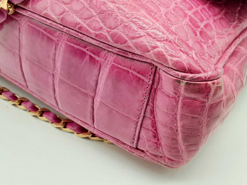 Gianni Versace Pink Crocodile Embossed Leather Shoulder Bag Do1124lxzxde