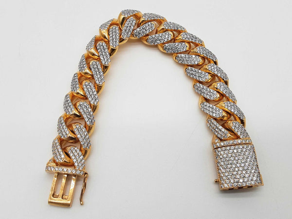 21.50 Cttw Diamonds 14k Yellow Gold 264.0g Solid Cuban Bracelet Do0625lwrxzde