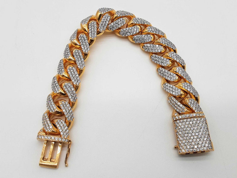 21.50 Cttw Diamonds 14k Yellow Gold 264.0g Solid Cuban Bracelet Do0625lwrxzde