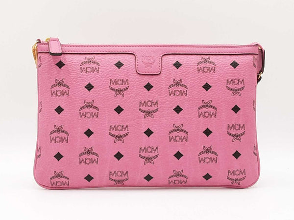 Mcm Stark Wristlet Pouch In Pink Visetos Coated Canvas Fw0525lrzdu