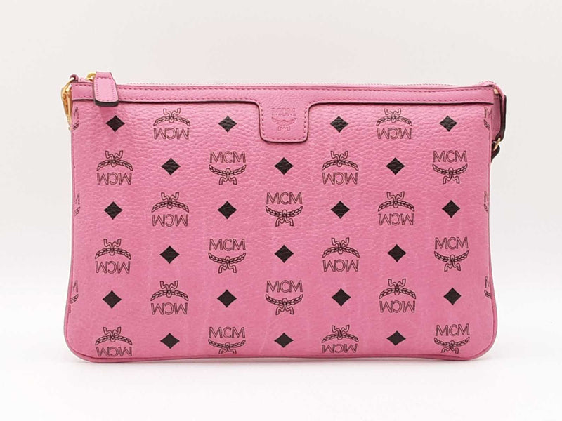 Mcm Stark Wristlet Pouch In Pink Visetos Coated Canvas Fw0525lrzdu