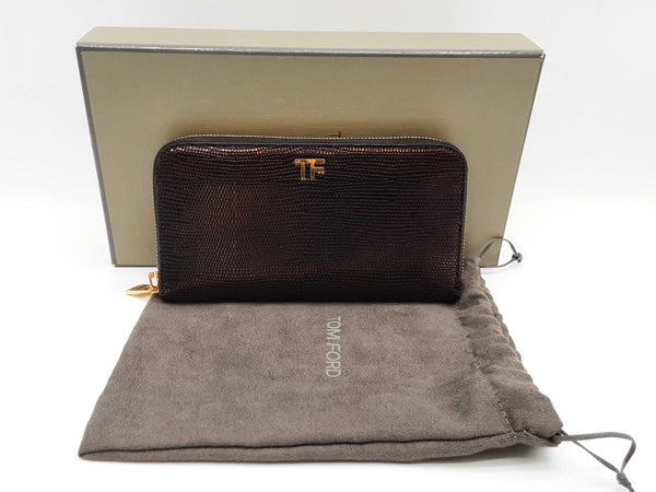 Tom Ford Brown Metallic Lizard Scale Embossed Leather Zipper Wallet Do0725oxzde