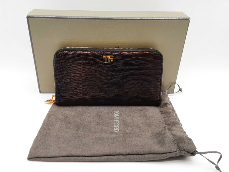 Tom Ford Brown Metallic Lizard Scale Embossed Leather Zipper Wallet Do0725oxzde