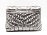Yves Saint Laurent Lou Lou Chain Satchel In Silver Crumpled Calfskin Fw1025rxzdu