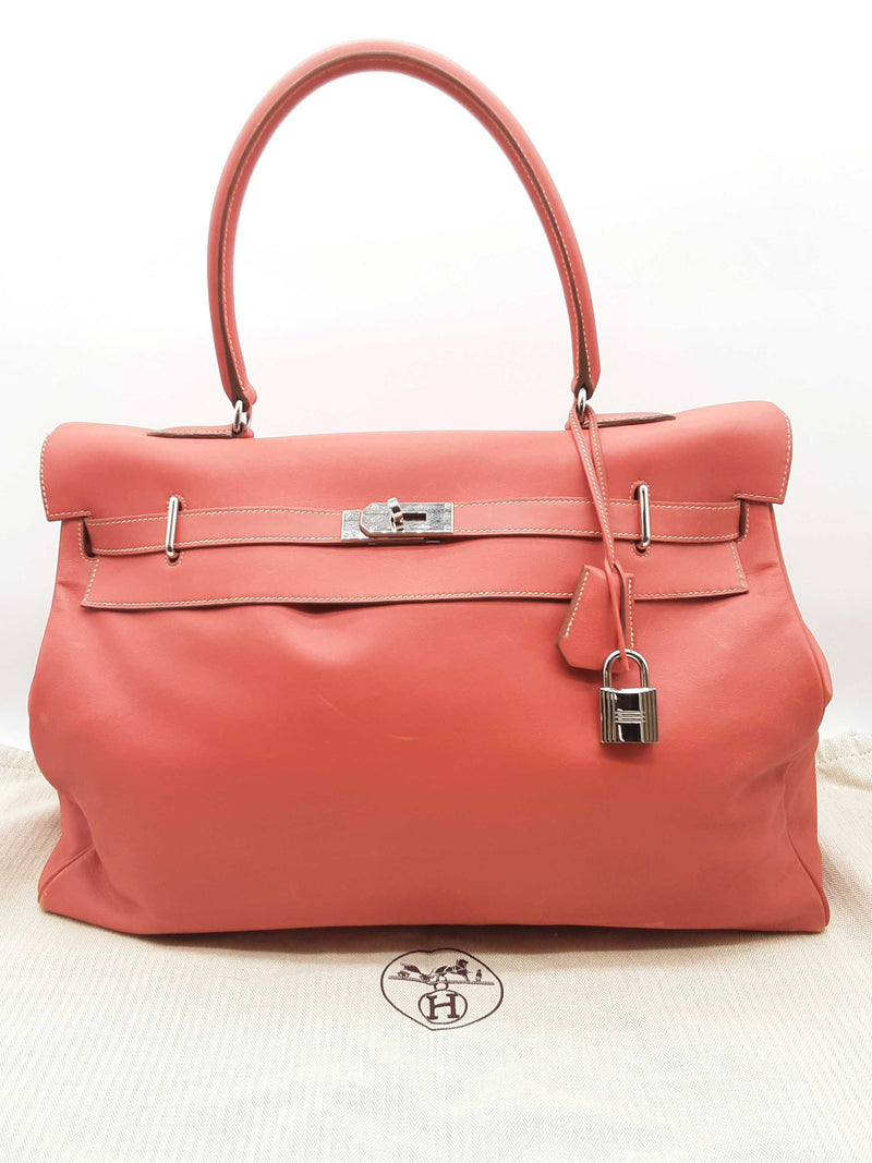 Hermes Kelly 50 Brique Red Swift Leather Palladium Duffle Bag Do0623lrrxzde