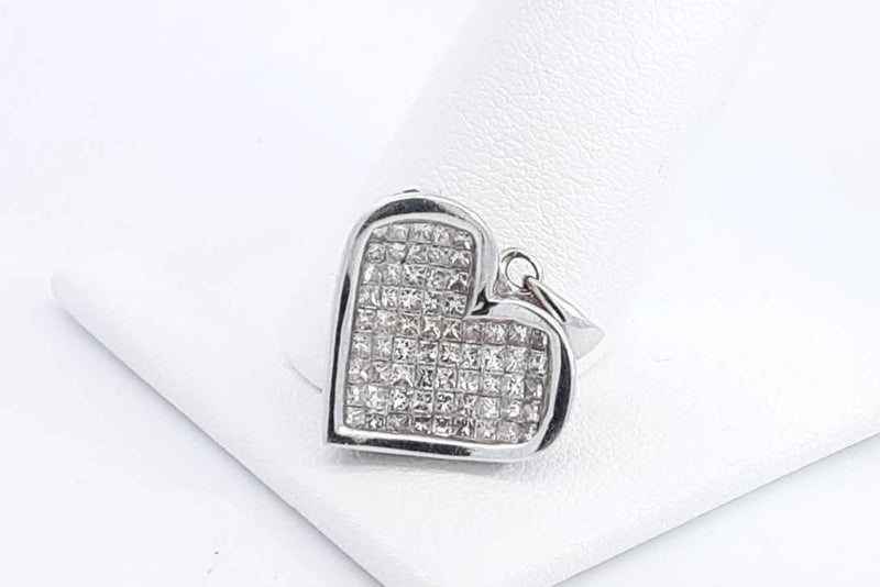 Approx. 1.3ctw Princess Cut Diamond Heart Pendant 14k White Gold 3.5g Eb125ooxsa